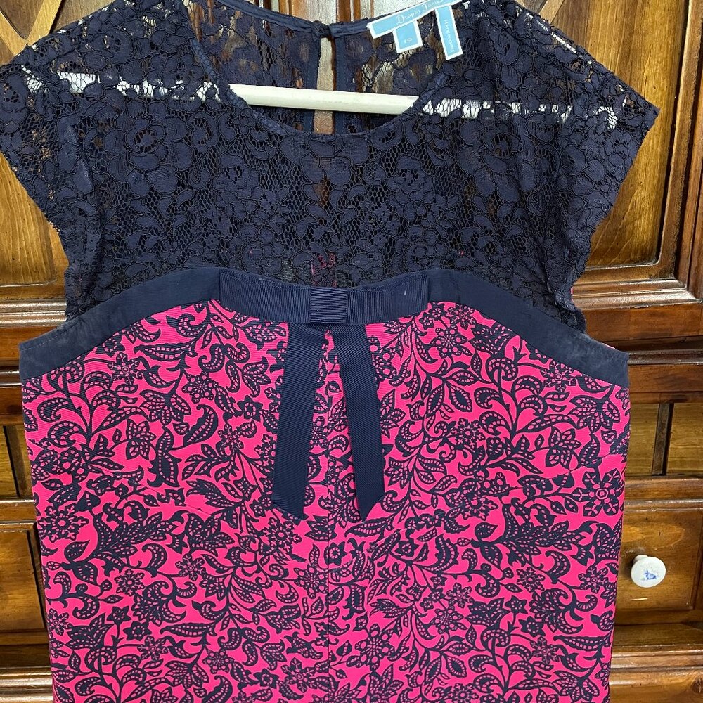 Draper James Navy Blue Lace and fuscia bottom blouse with bow